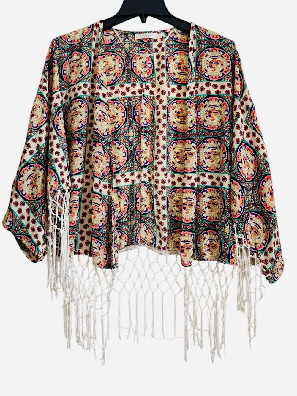 Millau Boho Paisley Wing Sleeve Tassels Kimono Cardigan Size S